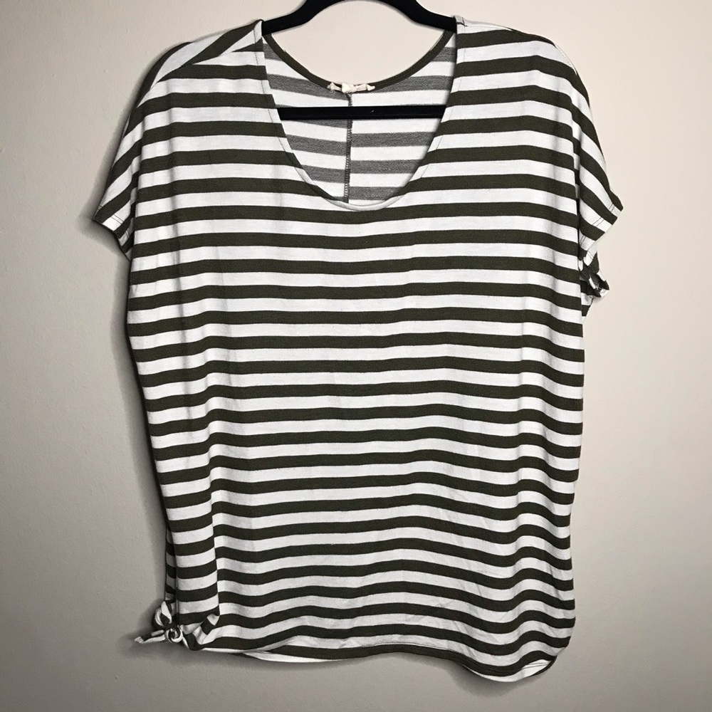 Hem & Thread Striped Box Blouse Army Green White